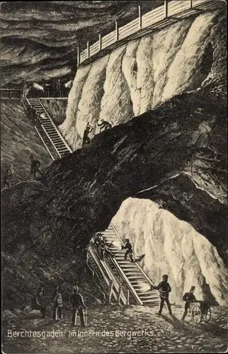 Ak Berchtesgaden in Oberbayern, Im Inneren des Bergwerks, Bergleute