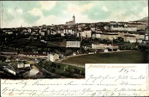 Ak Annaberg Buchholz Erzgebirge, Blick auf den Ort vom Schattenberg aus