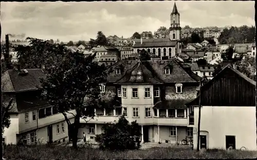 Ak Markneukirchen im Vogtland, Teilansicht, im Vordergrund Gewerbemuseum, Kirche