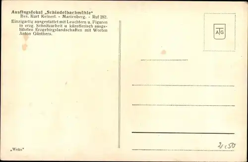 Ak Marienberg im Erzgebirge Sachsen, Lokal Schindelbachmühle