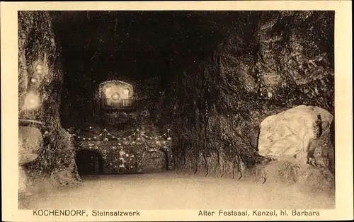Ak Kochendorf Bad Friedrichshall in Württemberg, Steinsalzwerk, Alter Festsaal, Kanzel, hl. Barbara