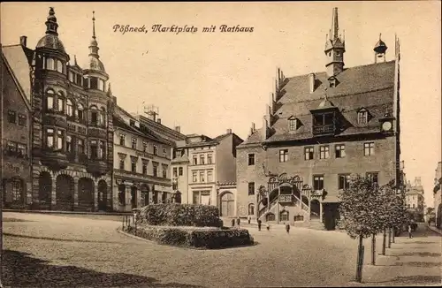 Ak Pößneck in Thüringen, Marktplatz mit Rathaus