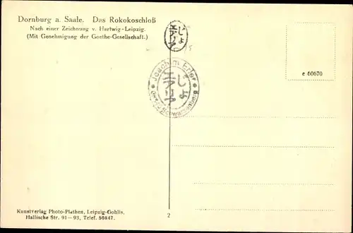 Künstler Ak v. Hartwig, Dornburg an der Saale Thüringen, Das Rokokoschloss