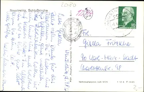 Ak Neustrelitz in Mecklenburg, Schlosskirche