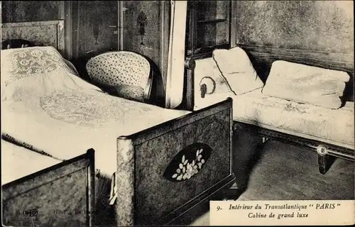 Ak Paquebot Paris, CGT, Interieur, Cabine de grand luxe
