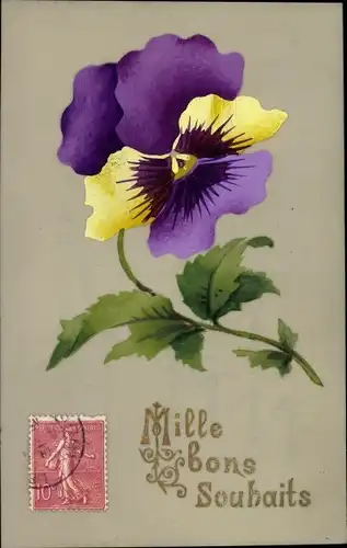 Zelluloid Ak Mille bons Souhaits, Stiefmütterchen