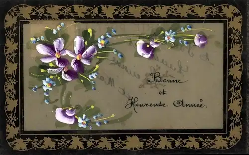 Zelluloid Ak Blühende Blumen, Kitsch, Vergissmeinnicht