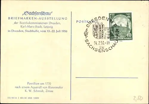 Künstler Ak Schmidt, Dresden, 750 Jahrfeier, Briefmarkenausstellung Sachsenschau, Postillion um 1770