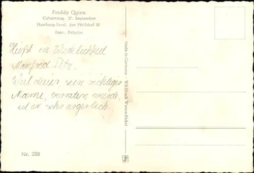 Ak Schauspieler und Sänger Freddy Quinn, Portrait