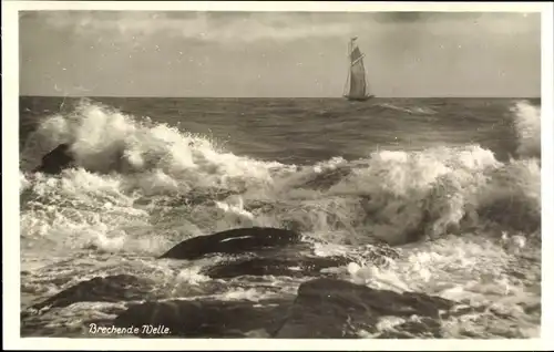 Ak Chorzelin Osternothafen Świnoujście Swinemünde Pommern, brechende Wellen, Segelboot