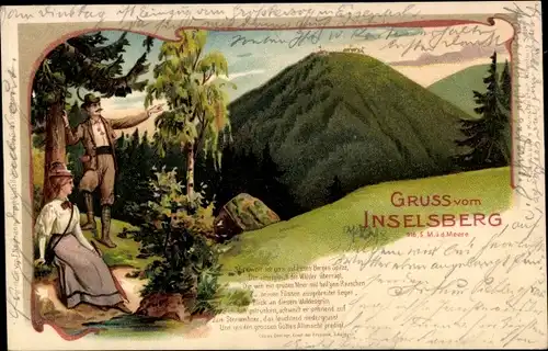 Litho Brotterode Trusetal in Thüringen, Inselsberg, Wanderer