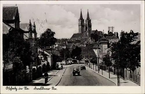 Ak Oschatz in Nordsachsen, Dresdner Straße, Kirchtürme