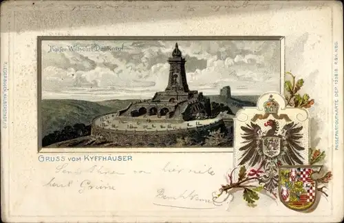 Präge Wappen Litho Steinthaleben Kyffhäuserland Thüringen, Kaiser Wilhelm Denkmal auf dem Kyffhäuser