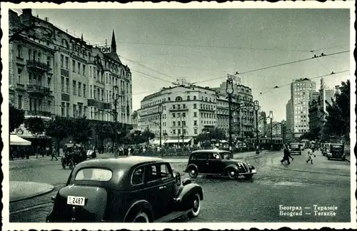 Ak Beograd Belgrad Serbien, Straßenansicht, Autos, Fußgänger, Terazije