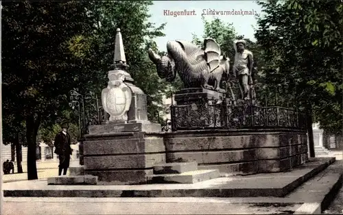 Ak Klagenfurt am Wörthersee Kärnten, Lindwurmdenkmal