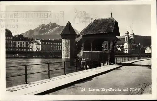 Ak Luzern Stadt Schweiz, Kapellbrücke und Pilatus