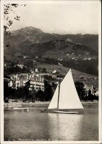 Ak Montreux Kanton Waadt, Segelpartie, Ort, Berge