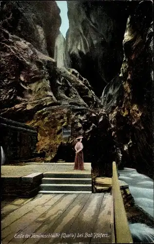 Ak Pfäfers Kanton Sankt Gallen, Ende der Taminaschlucht, Quelle