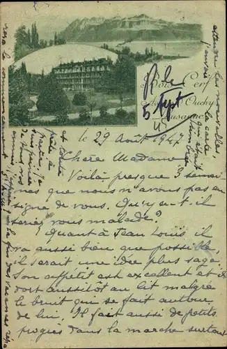Ak Ouchy Lausanne Kanton Waadt, Hotel und Berg
