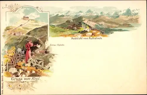 Litho Rigi Kaltbad Kanton Luzern, Aussicht vom Rotstock, Vitznau-Rigibahn