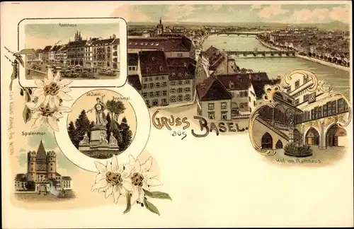 Litho Basel Bâle Stadt Schweiz, Edelweiß, Hof im Rathaus