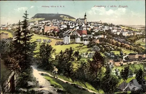 Ak Annaberg Buchholz Erzgebirge, Blick auf den Ort mit Umgebung, Pöhlberg
