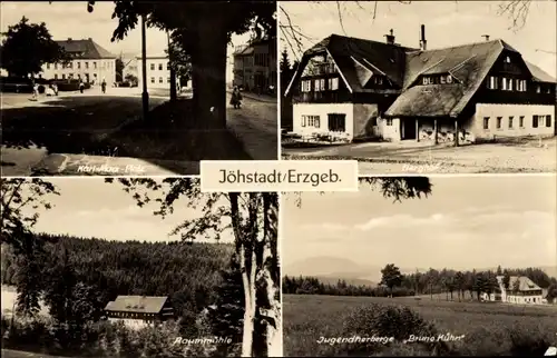 Ak Jöhstadt im Erzgebirge Sachsen, Karl Marx Platz, Berghof, Raummühle, Jugendherberge Bruno Kühn