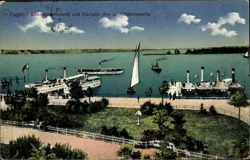 Ak Berlin Reinickendorf Tegel, Strandpromenade und Dampfer An- und Ablegestelle