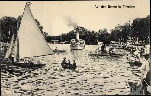 Ak Berlin Treptow, Partie auf der Spree, Dampfer, Boote