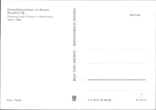 Ak Hartenstein im Erzgebirge Sachsen, Dampflokomotiven im Einsatz, Baureihe 58, Güterzug, April 1976