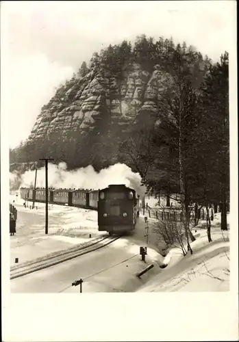 Ak Oybin in der Oberlausitz, Zittauer Gebirge im Winter, Schmaplspurbahn, Schnee