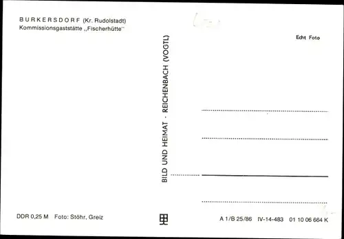 Ak Burkersdorf Saalfelder Höhe Saalfeld an der Saale Thüringen, Kommissionsgaststätte Fischerhütte