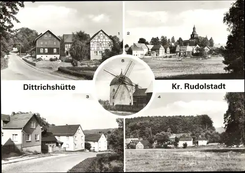 Ak Dittrichshütte Saalfelder Höhe Saalfeld an der Saale, Ludwig Jahn Str., Braunsdorf, Windmühle