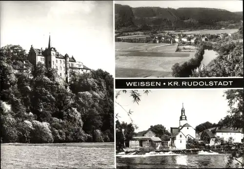 Ak Weißen Uhlstädt Kirchhasel Thüringen, Schloss, Blick vom Wasser aus, Panorama vom Ort, Kirche