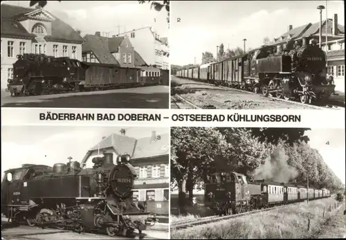 Ak Bad Doberan in Mecklenburg, Bäderbahn Molli, Dampflokomotive, Personenzug in Kühlungsborn Ost