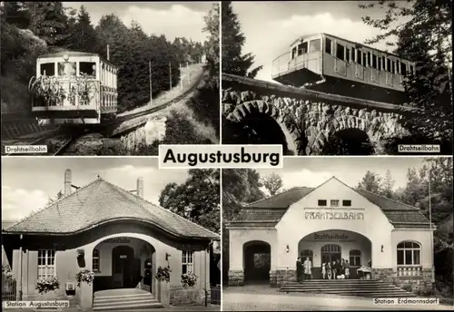 Ak Augustusburg im Erzgebirge, Drahtseilbahn, Station Augustusburg, Station Erdmannsdorf