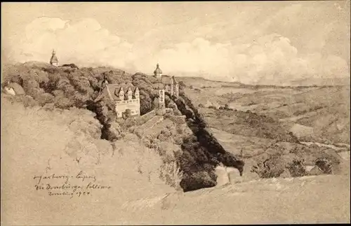 Künstler Ak v. Hartwig Leipzig, Dornburg an der Saale Thüringen, Die Drei Schlösser