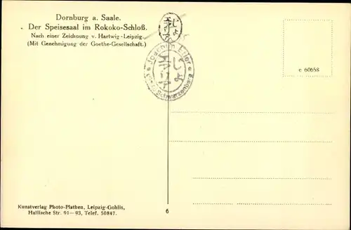 Künstler Ak v. Hartwig Leipzig, Dornburg an der Saale Thüringen, Der Speisesaal im Rokoko-Schloss