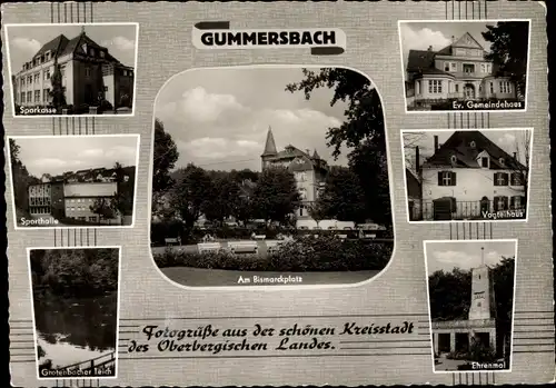 Ak Gummersbach im Oberbergischen Kreis, Am Bismarckplatz, Ehrenmal, Sparkasse, Sporthalle