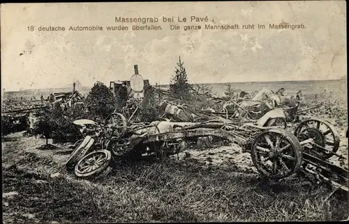 Ak Deutsches Soldatengrab, Massengrab bei Le Pavé, Überfall auf 18 deutsche Automobile, 1. WK