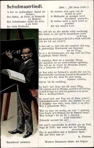 Lied Ak Schulmastrliedl, A. Plattner, Lehrer an der Schultafel, Erzgebirge