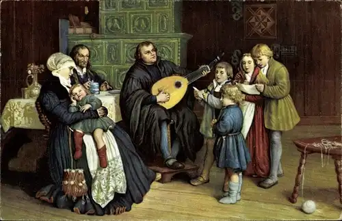 Künstler Ak Spangenberg, Gustav, Luther im Kreise seiner Familie
