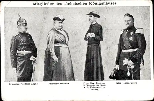 Ak Mitglieder des sächsischen Königshauses, Kronprinz Friedrich August, Mathilde, Max, Johann Georg