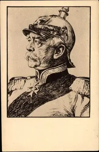 Künstler Ak Bauer, Karl, Fürst Otto von Bismarck, Portrait mit Pickelhaube