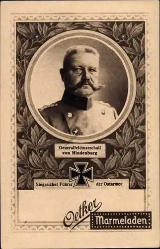 Passepartout Ak Generalfeldmarschall von Hindenburg, Oetker Marmeladen