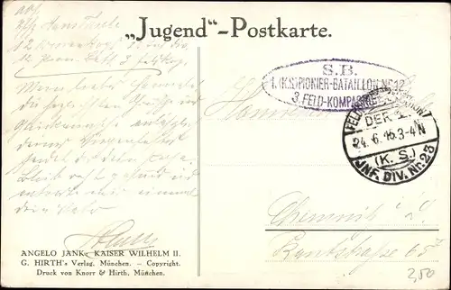 Künstler Ak Jank, Angelo, Porträt Kaiser Wilhelm II. in Felduniform