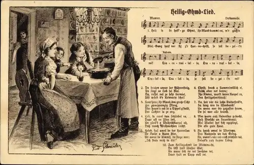 Lied Künstler Ak Schneider, Rud., Heilig Ohmd Lied, Familie beim Bleigießen, Wilhelm Vogel