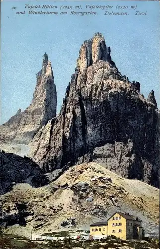Ak Torri di Vajolet Vajolettürme Rosengarten Dolomiten Südtirol, Vajolet Hütten, Winklerturm
