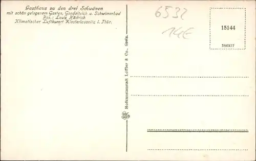 Ak Bad Klosterlausnitz in Thüringen, Gasthaus zu den drei Schwänen, Gartenlokal, Bes. Louis Hädrich