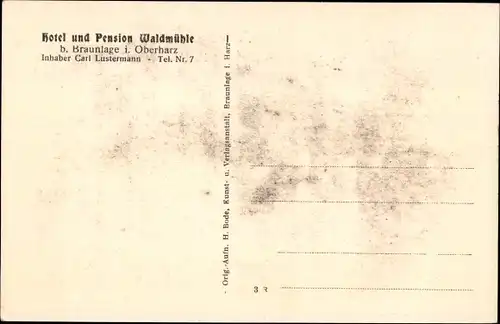 Ak Braunlage im Oberharz, Hotel und Pension Waldmühle, Inh. Carl Lustermann